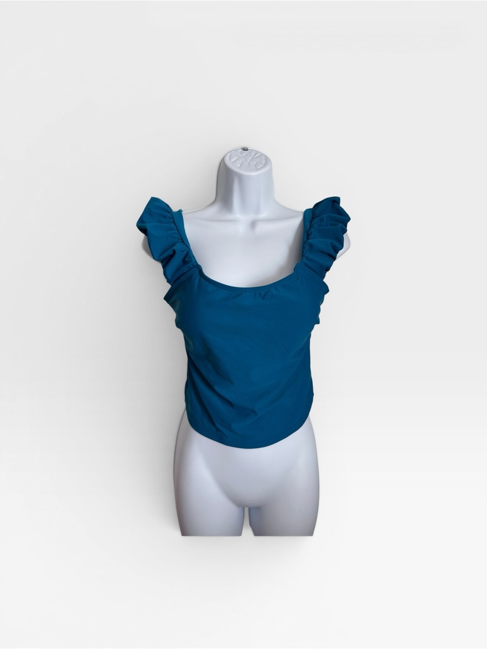 Ruffled Sleeve Scoop Neck Tankini Top with crisscross back- Teal